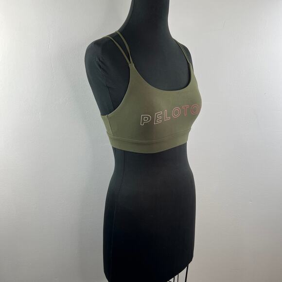 PELOTON Olive Green Sports Bra Stretch Spaghetti Strap Scoop Neck Size XSmall XS - Picture 7 of 8